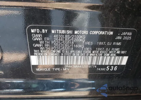 2025 Mitsubishi Eclipse Cross Black Edition S-Awc/Se S-Awc/Sel S-Awc из США, поврежденный, VIN JA4ATWAA4SZ018774